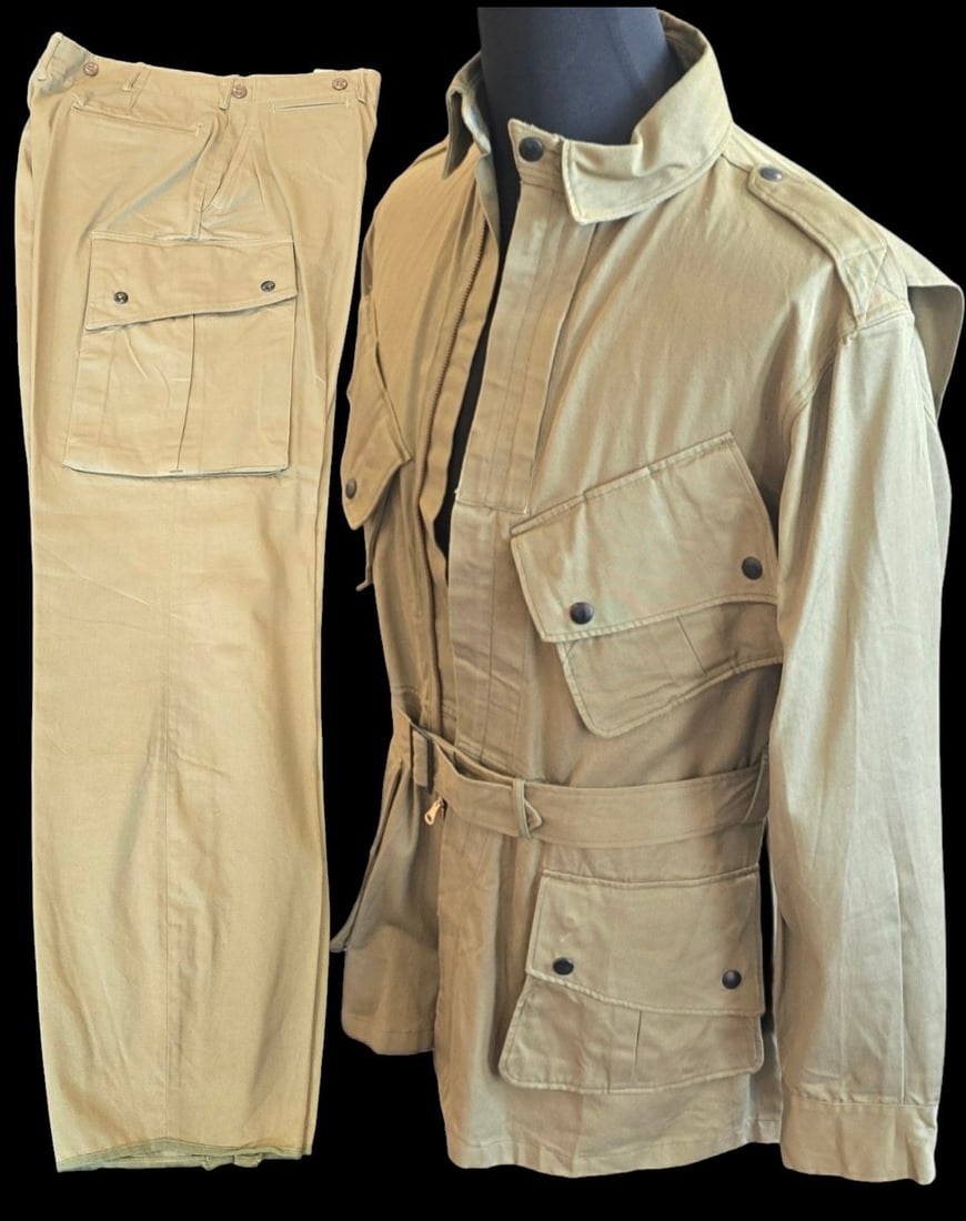 RARE NOS WWII M-1942 Jump Uniform, Tags Intact: Unissued WWII US Army M-1942 Paratrooper Jump Uniform - Jacket Size 40L (Lot 6039) and Trousers Size 34x34, MacLaren Sportswear Co., Philadelphia Quartermaster Depot Contract P.O. No. 960, Dated Augus