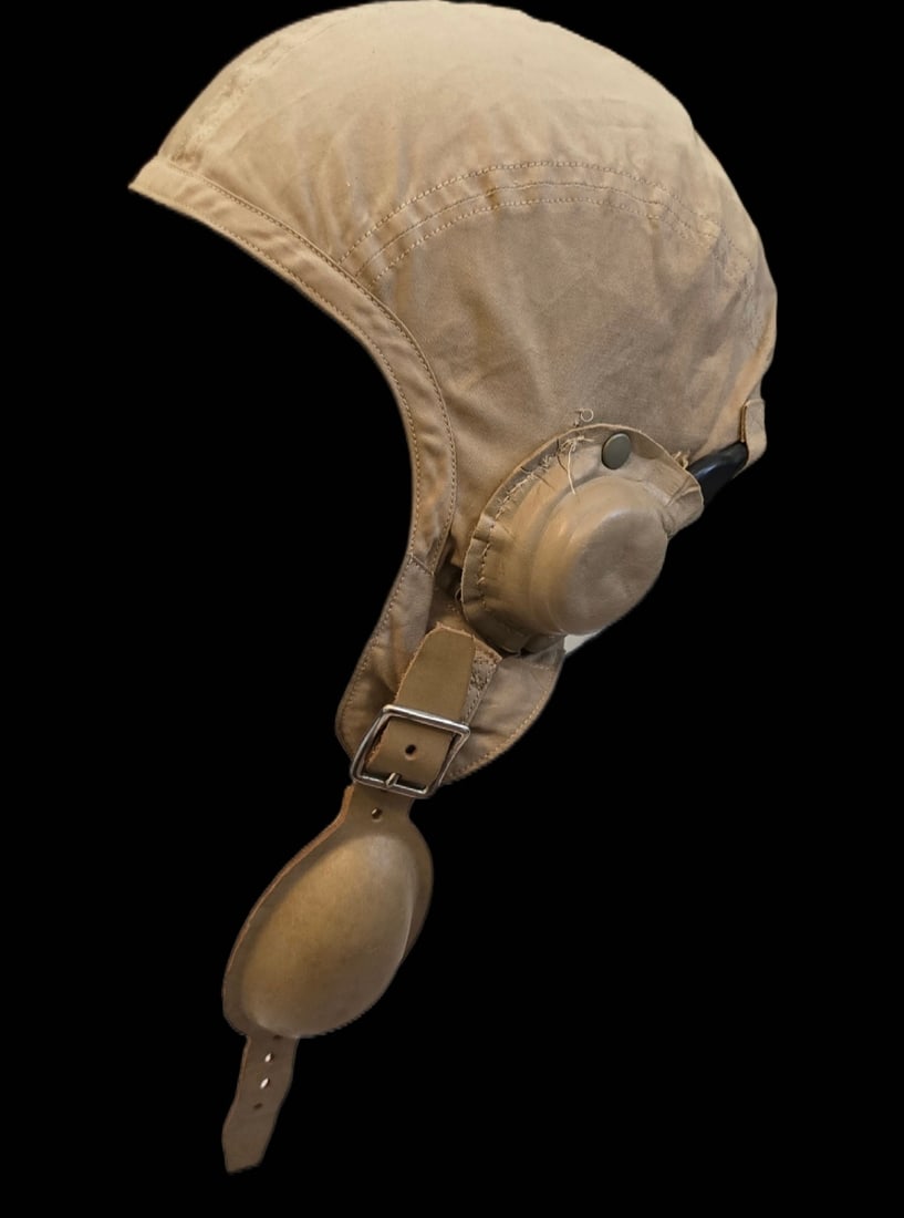 WWII USN NAF 1092S Flight Helmet, TH-37 Earphones: WWII U.S. Navy / USMC NAF 1092S Summer Cloth Flight Helmet, Contract NXS-9677, by Slote & Klein, with fitted leather earphone housings for TH-37 receiver elements Offered here is an original World War