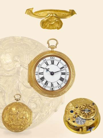 Moser No.7 "Venus Restraining Aeneas from Killing: Moser No.7 "Venus Restraining Aeneas from Killing Helen" Delander, London, No. 1322, Case by John Ward and chased by George Michael Moser. London hallmarks for 1744-5. Very fine, exceptionally rare an