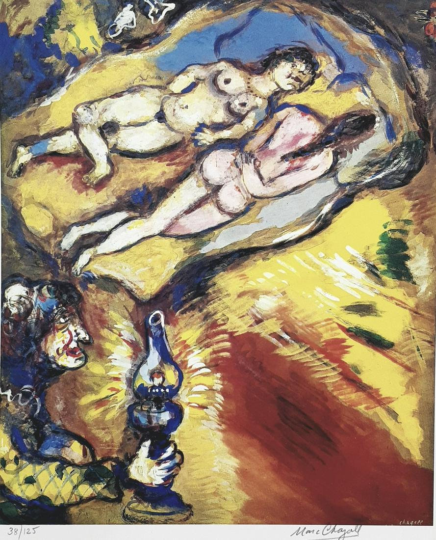 Marc Chagall - Hand signed and numbered - 1975: Author: Marc Chagall It comes from the Galeria Motte in Genoa (Switzerland). Sealed on the back. Limited and numbered edition: 38/125. Sheet size: 30 cm x 24,5 cm Lithograph about 1975, hand signed by