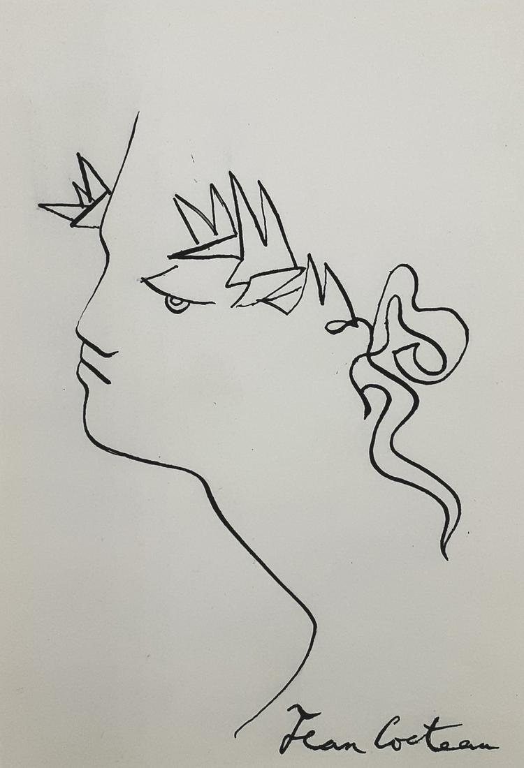 Jean Cocteau - Untitled - Bust - Original: Author: Attributed to Jean Cocteau Size: 24,5 cm x 17 cm Original drawing on paper, hand-signed by the artist