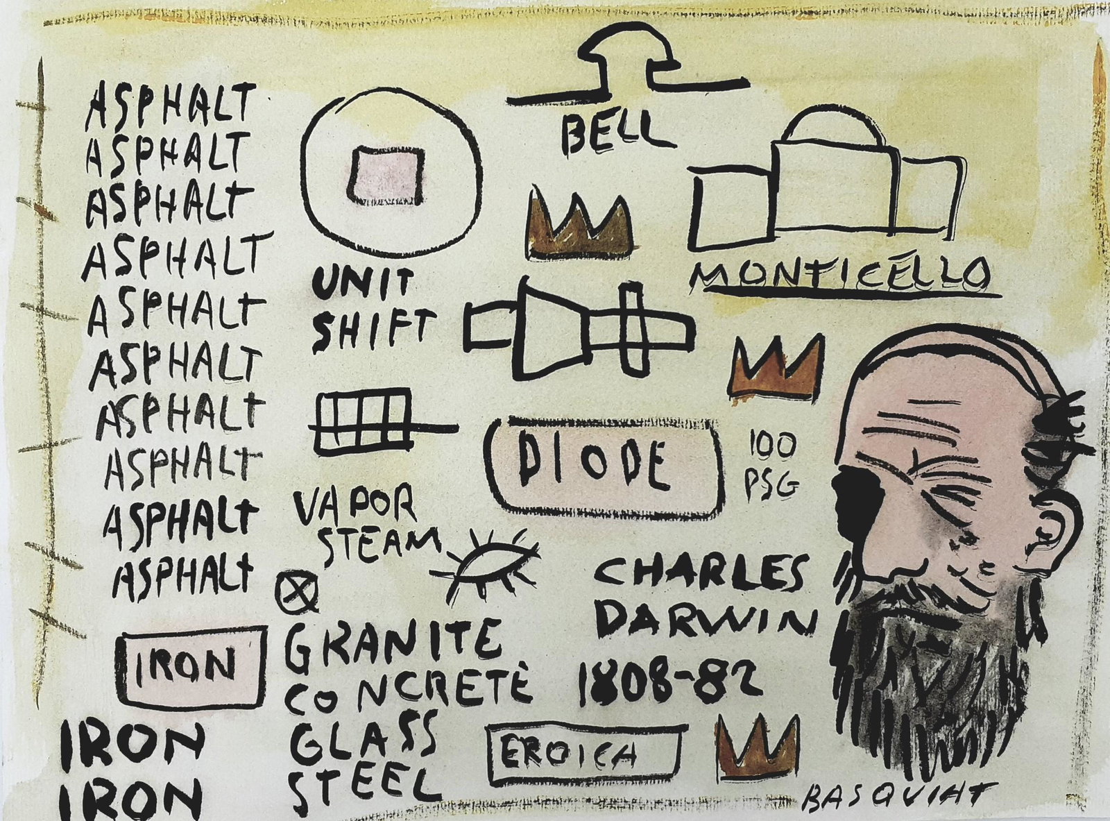 Basquiat - Darwin - Gouache original signed: Author: Jean Michel Basquiat Size: 27 cm x 20 cm Original gouache attributed to Basquiat. Hand-signed by the artist.