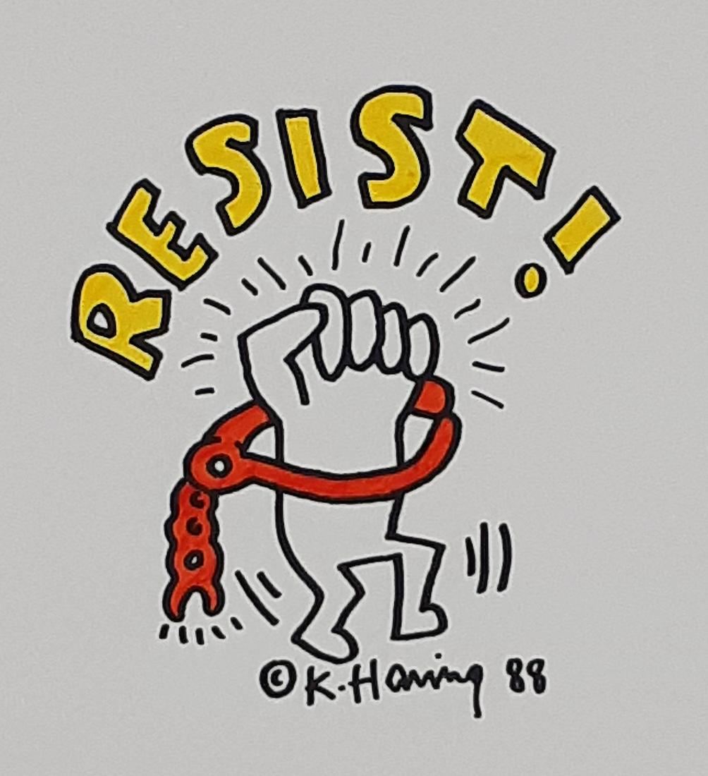Keith Haring - Signed drawing: Keith HARING (American 1958-1990) (Attributed) Technique: Coloured markers Backing: Good weight cardboard It is not a reproduction, nor is it printed Irregular leaf edges Year/Period: 1989 Handwritten
