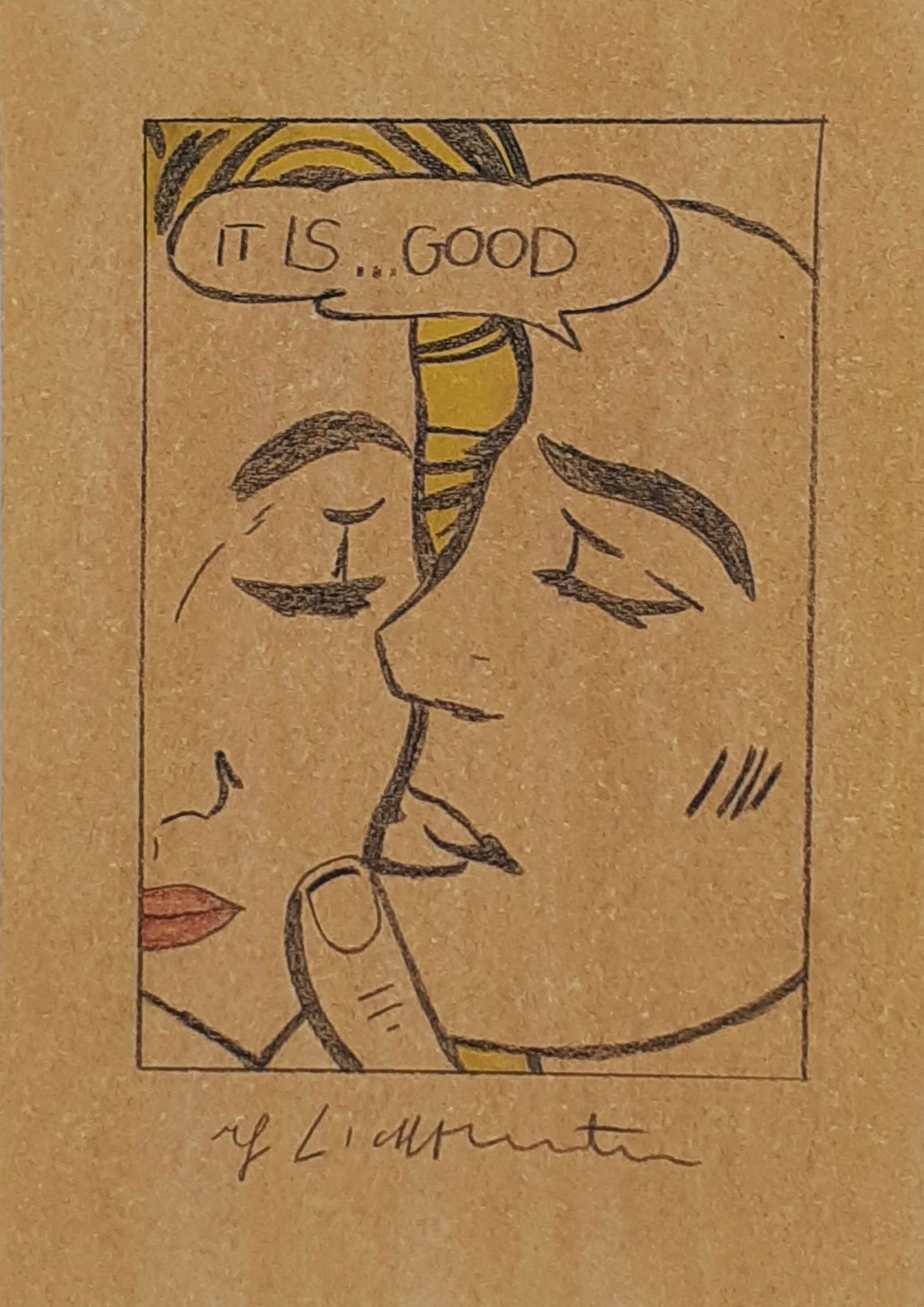 Roy Lichtenstein - Drawing II - Signed: Roy Lichtenstein (American 1923 - 1997) (Attributed) Technique: Drawing with colored pencils Support: Cardboard It is not a reproduction, nor is it printed Handwritten pencil signature of the artist.