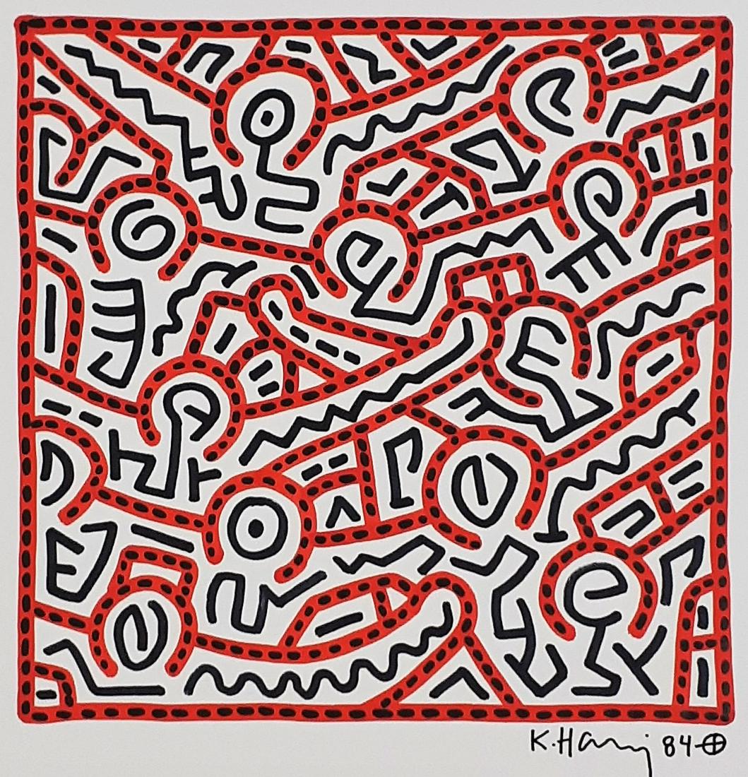 Keith Haring - Pop Art IV - Signed: Keith HARING (American 1958-1990) (Attributed) Technique: Drawing with markers Support: Cardboard It is not a reproduction, nor is it printed Year/Period: 1983 Handwritten signature of the artist. She
