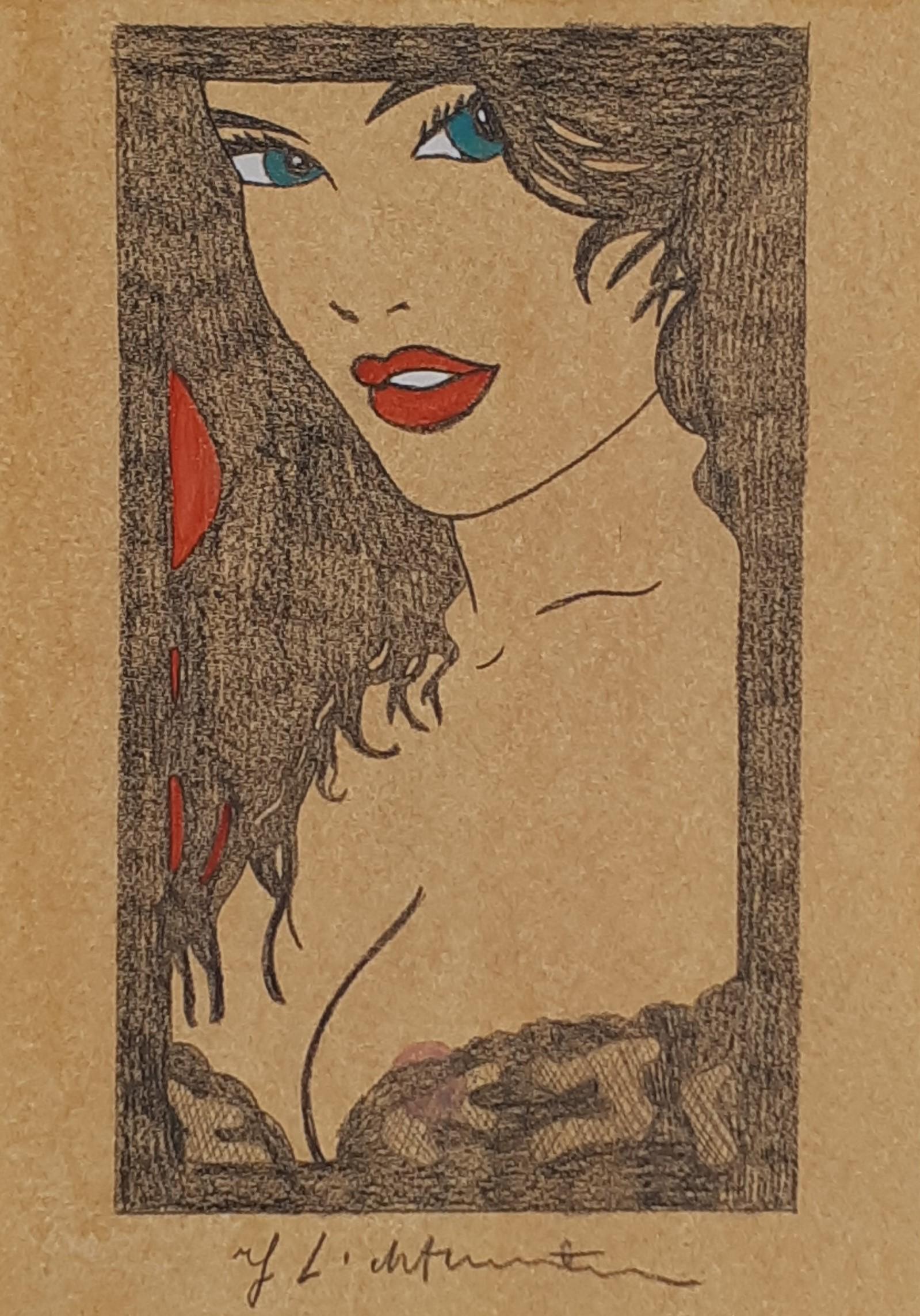 Roy Lichtenstein - Drawing III - Signed: Roy Lichtenstein (American 1923 - 1997) (Attributed) Technique: Drawing with colored pencils Support: Cardboard It is not a reproduction, nor is it printed Handwritten pencil signature of the artist.