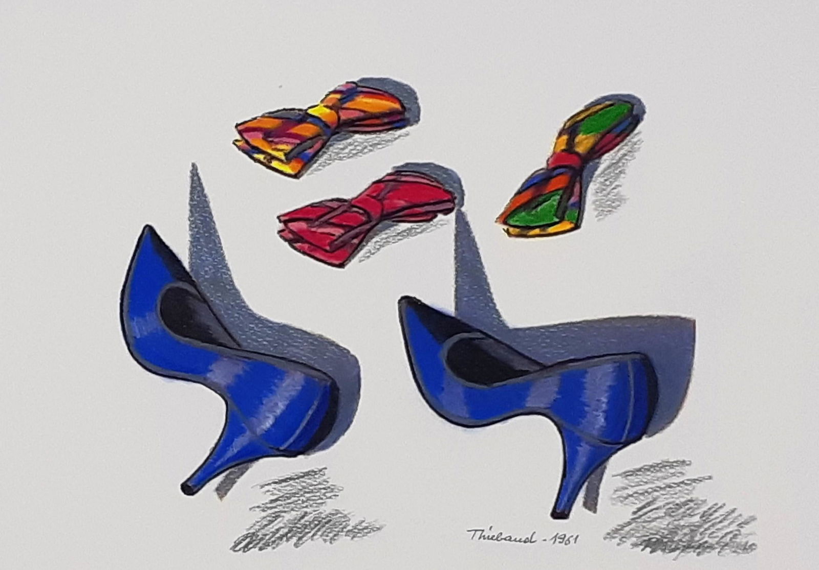 Wayne Thiebaud - Signed drawing: Wayne Thiebaud (American 1920 - ) (Attributed) Technique: Painting with colors and pencil Backing: Good weight cardboard It is not a reproduction, nor is it printed Year/Period: 1961 Handwritten penci