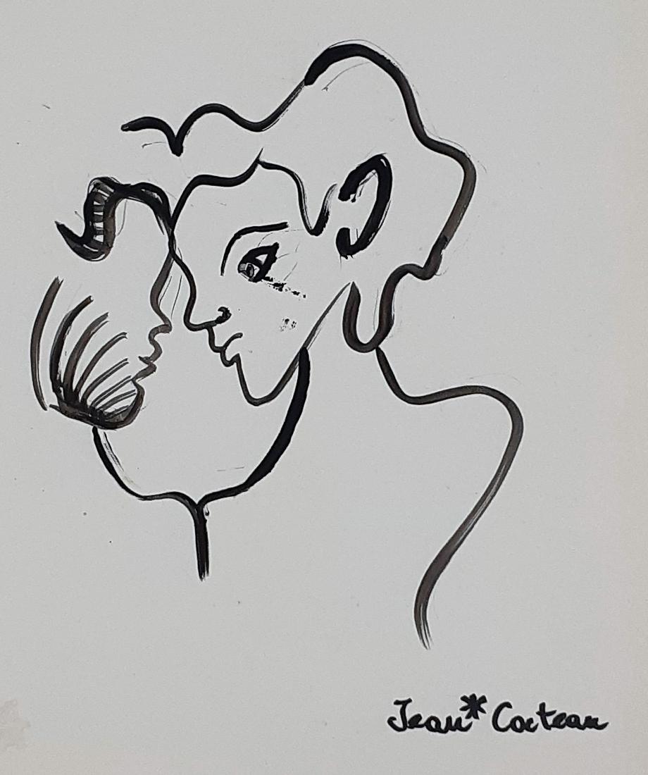 Jean Cocteau - Untitled - Couple - Signed: Jean Cocteau (French 1889 - 1963) (Attributed) Technique: Ink drawing Support: Cardboard It is not a reproduction, nor is it printed Handwritten signature of the artist. Sheet size: 38 cm x 29 cm (14.