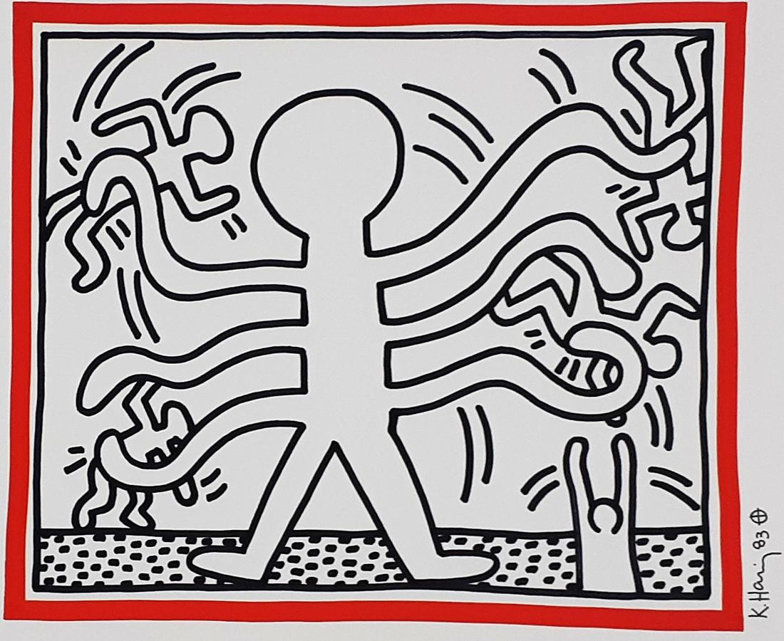 Keith Haring - Pop Art III - Signed: Keith HARING (American 1958-1990) (Attributed) Technique: Drawing with markers Support: Cardboard It is not a reproduction, nor is it printed Year/Period: 1984 Handwritten signature of the artist. She