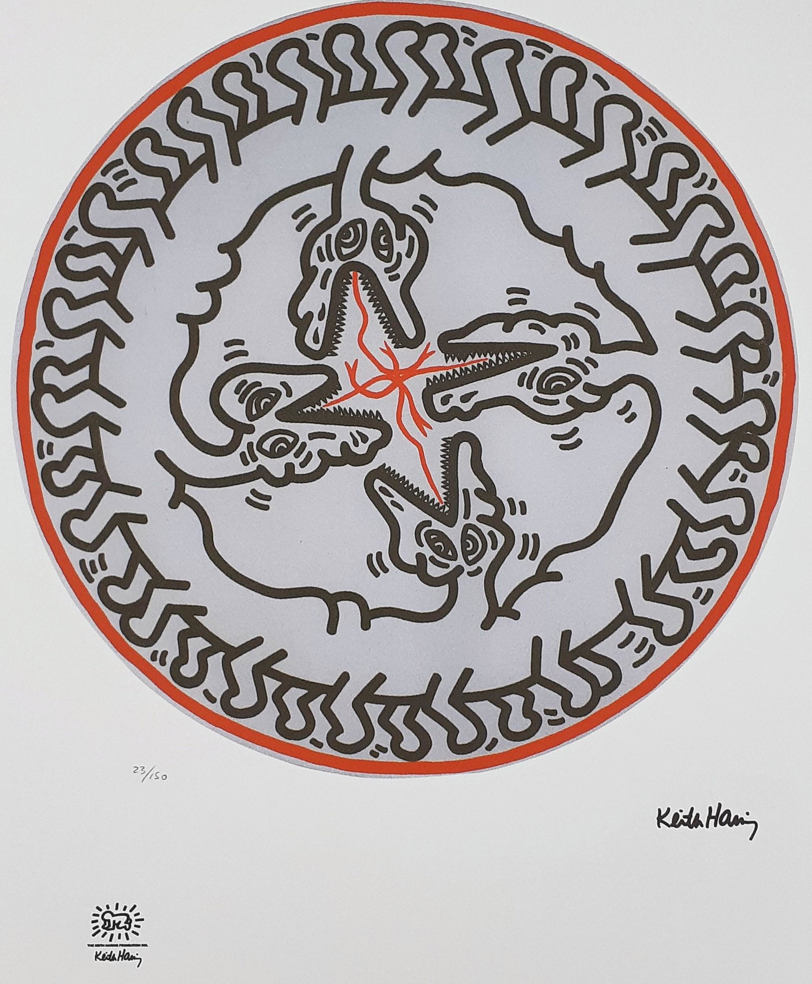 Keith Haring - Signed Lithography IV - Large: Keith HARING (American 1958-1990) Lithography on quality paper and good weight Numbered in pencil. Stamped Keith Haring With Keith Haring's dry stamp Signed on the plate. Limited edition and numbered 