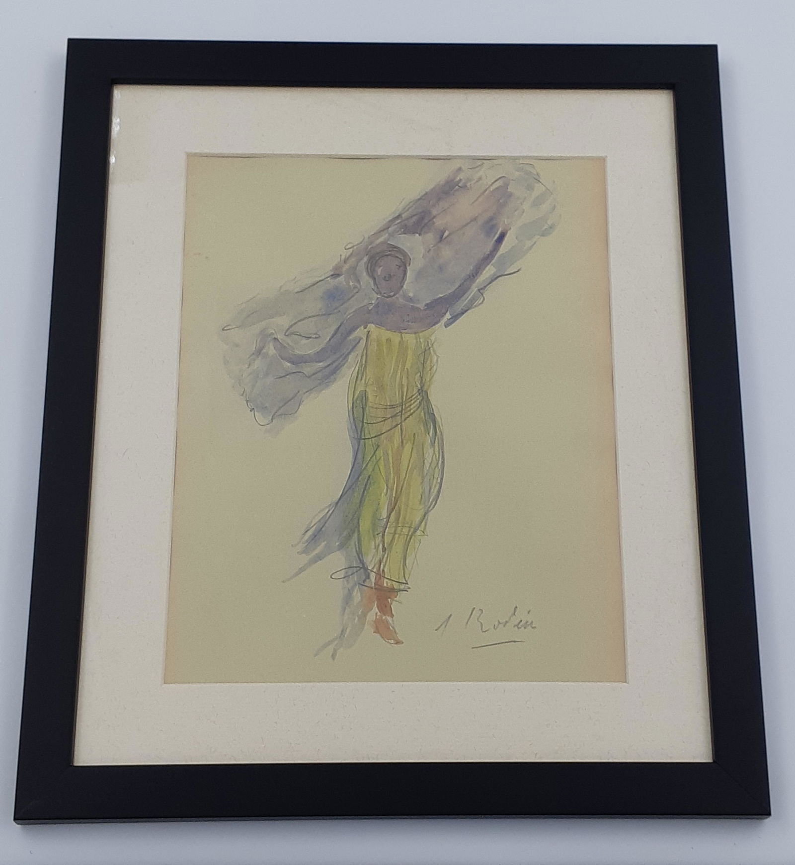 Auguste Rodin - Signed drawing: Auguste Rodin (French 1840 - 1917) (Attributed) Mixed media (watercolor and pencil) on paper Signed in pencil by the artist. Framed Size with frame 33.5 cm x 28.5 cm (13.19 x 11.22 inches) Condition: