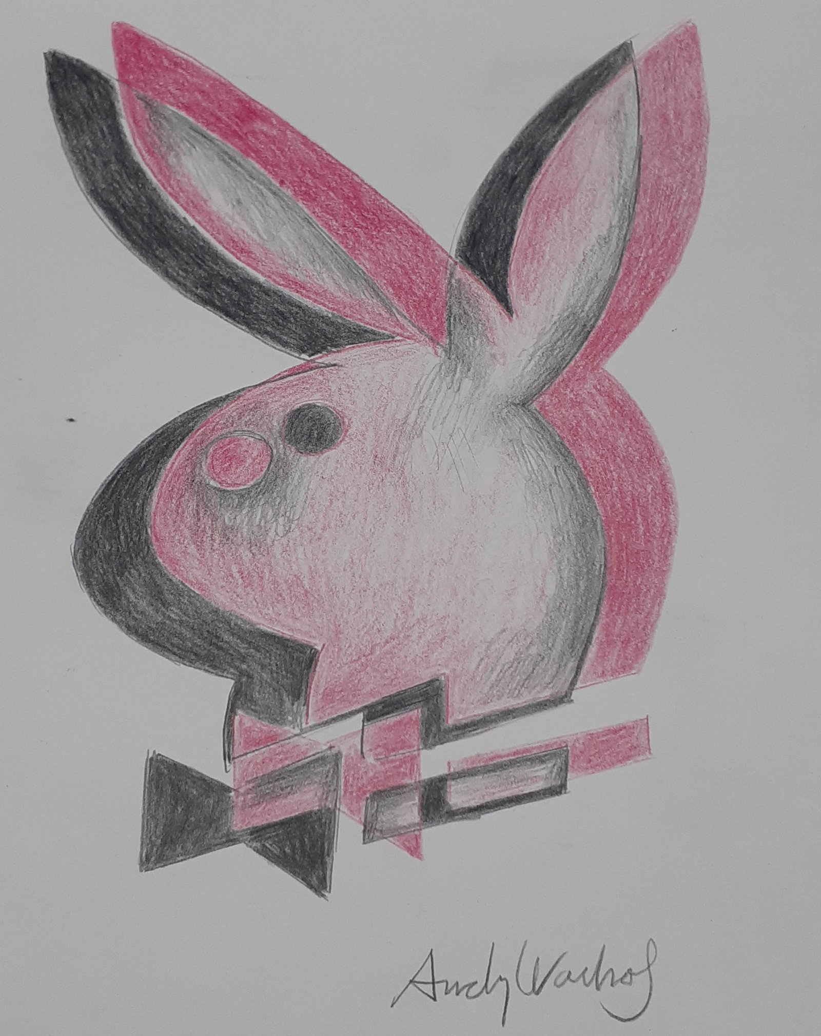 Andy Warhol - Playboy - Signed drawing: Andy Warhol (American 1928 - 1987) (Attributed) Drawing made with colored pencils on paper Signed in pencil by the artist. Sheet size 35.5 cm x 28 cm (13.78 x 11.02 inches) Condition: Good with some m