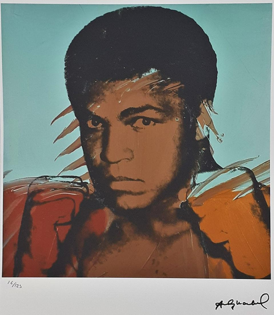 Andy Warhol - Muhammad Ali II - Blue Stamp: Andy Warhol (American 1928 - 1987) Offset lithograph in 36 colors on Privilege Fabriano paper Andy Warhol Factory Stamp in Blue Seal / Stamp: Andy Warhol Rights Embossed Work done in 2010 Signed on th