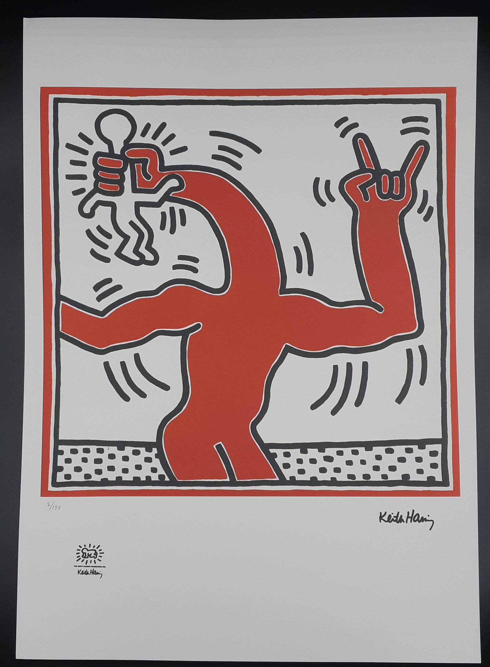 Keith Haring - Lithograph VIII - Signed: Keith HARING (American 1958-1990) Lithograph on thick paper Keith Haring Copyright Print Stamp and Embossed Dry Stamp Signed on the plate. Limited edition and numbered 100/150 Sheet Size 70cm x 50cm (