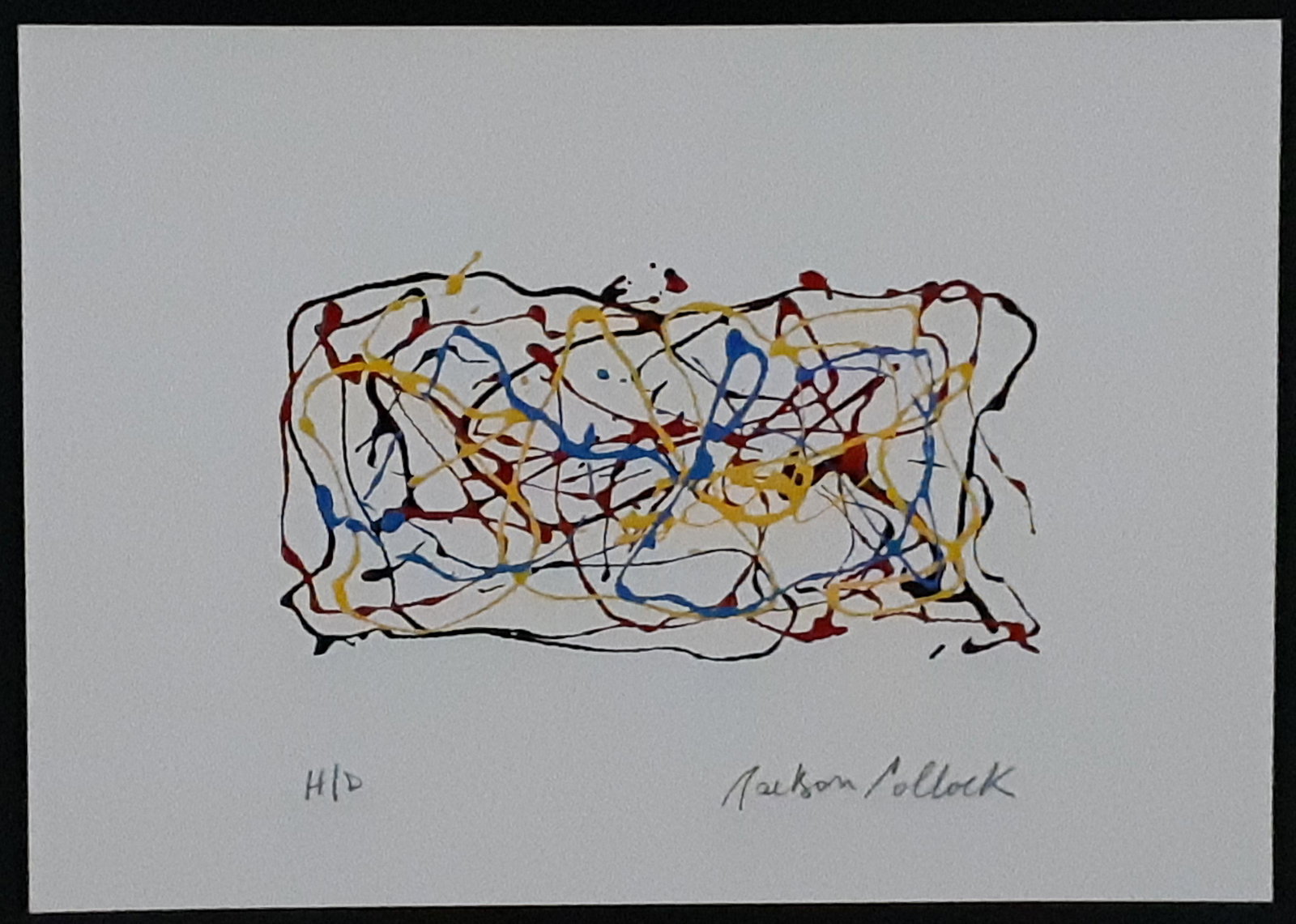 Jackson Pollock - Paper painting - Signed: Jackson Pollock (American 1912 - 1956) Painting on thick cardboard Signed in pencil by the artist. Limited edition and numbered H / D Sheet size 29.5 cm x 21 cm (11.42 x 8.27 inches) Condition: Very g