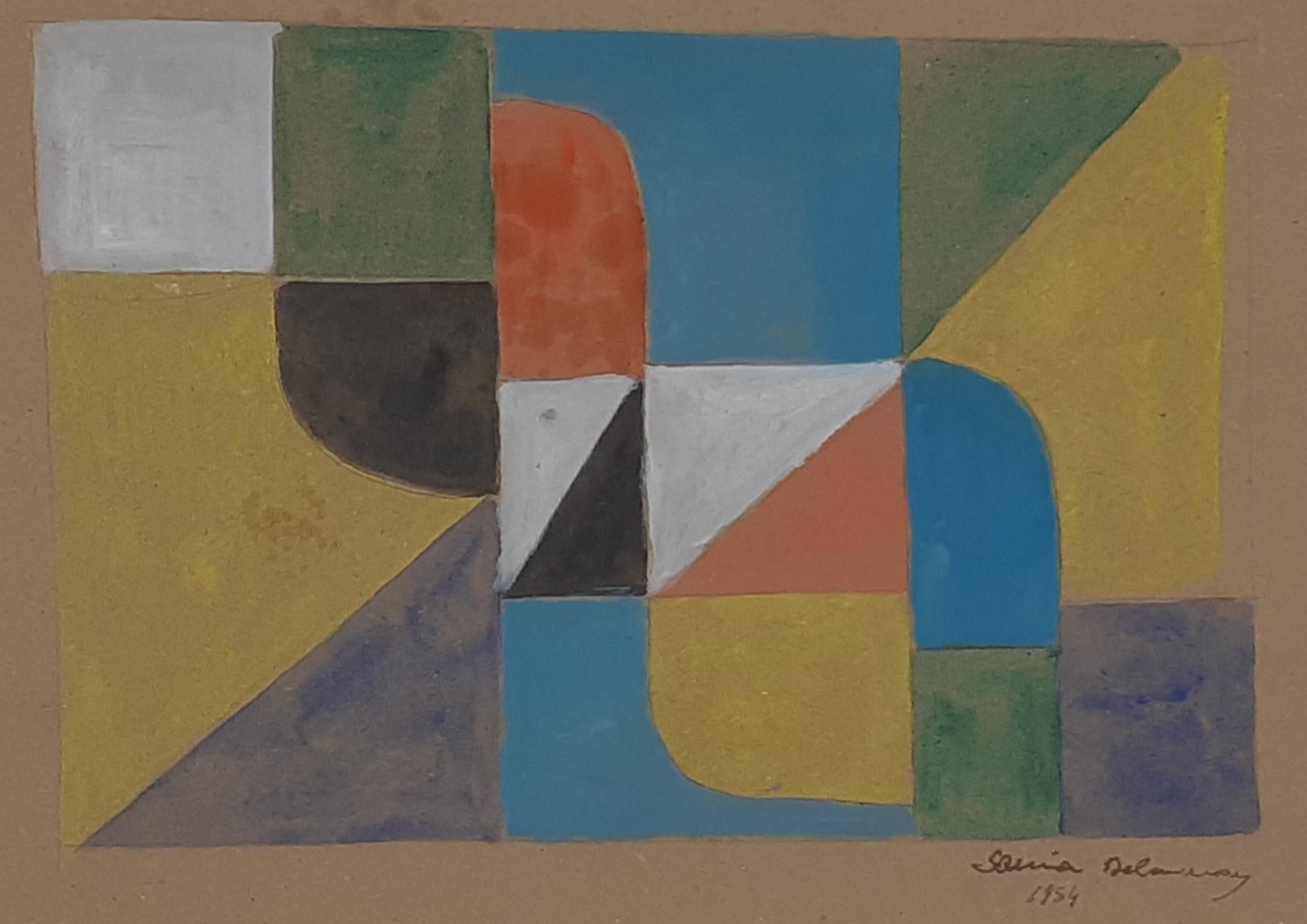 Sonia Delaunay - Untitled - Signed: Sonia Delaunay (Russian 1885 - 1979) (Attributed) Mixed media drawing on paper Work done in 1954 Hand signed by the artist. Sheet size 29.5 cm x 20.8 cm (11.42 x 7.87 inches) Condition: Good From priv