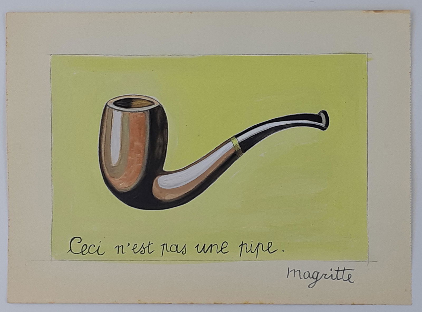 Rene Magritte - Pipe - Signed drawing: Rene Magritte (Belgian 1898 - 1967) (Attributed) Mixed media on paper Signed on the back: Art Galley On paper from the 60s. Signed in pencil by the artist. Sheet Size 33cm x 24cm (12.99 x 9.45inch) Co