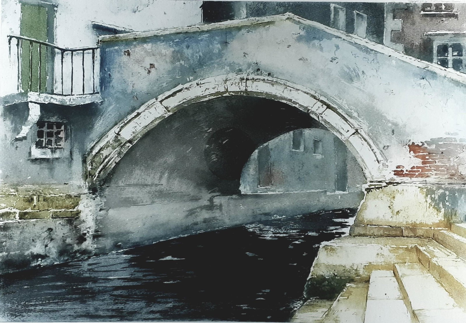 Pierre Vignal - Venetian Canal with bridge: Pierre Vignal (French 1855 - 1925) Work done in 1924 Signed in pencil by the artist. Limited edition and numbered 24 Framed Size with frame 89 cm x 71 cm (35.04 x 27.95 inches) From private collection