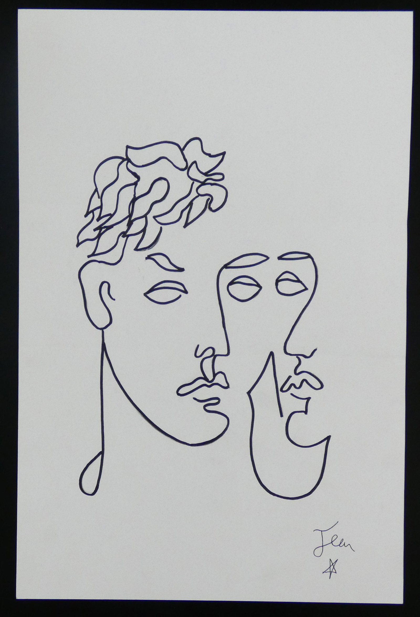 Jean Cocteau - Hand signed drawing: Jean Cocteau (French 1889 - 1963) (Attributed) Marker drawing Hand signed by the artist. Sheet Size 34.9 cm x 23.1 cm (13.39 x 9.06 inches) Condition: Good with two folds. See pictures
