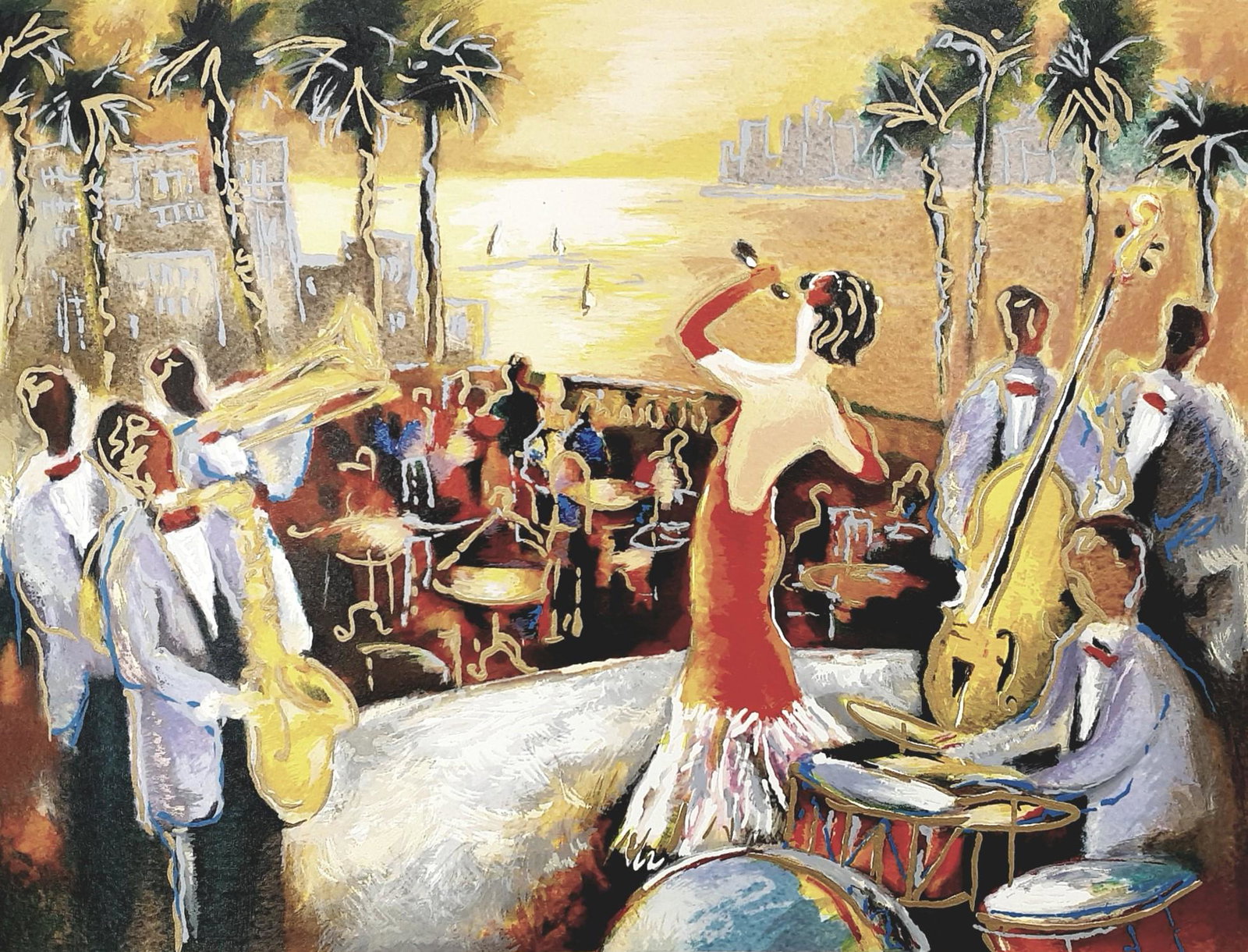 Michael Rozenvain - Miami Nights - Hand Signed: Michal Rozenvain (Ukraine / Canadian) Silk-screen printing on thick cardboard Signed in pencil by the artist. Limited edition and numbered A / P Sheet Size 45cm x 35cm (17.72 x 13.78 inch) Condition: 