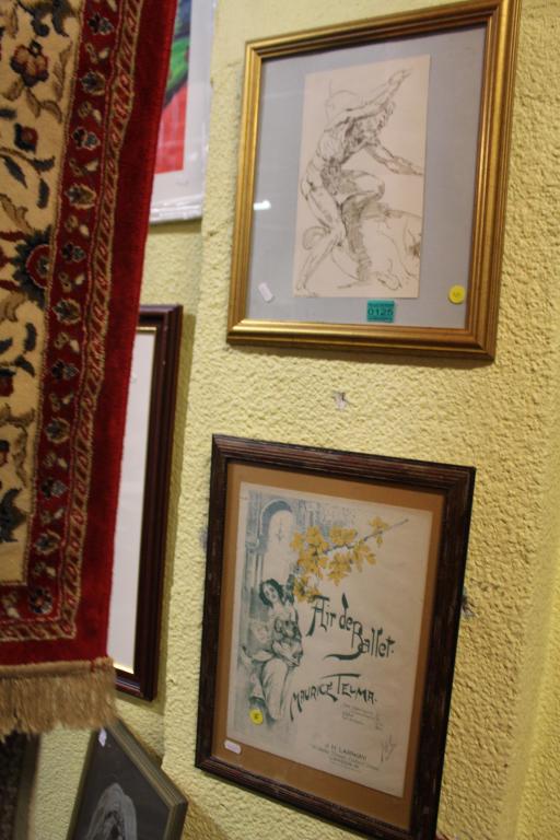 Framed Musical Score Sheet "Air de Ballet" by Thelma: Framed Musical Score Sheet "Air de Ballet" by Thelma and After Raphael "Pen & Ink Drawing"