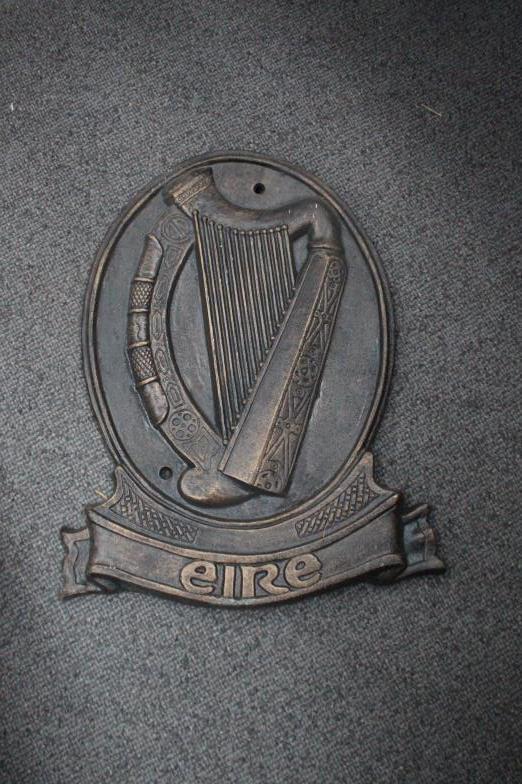 Cast Iron Oval Plaque inset with an Irish Harp over the (1 of 1)