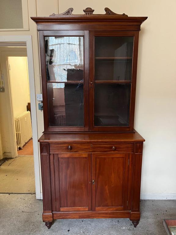 Victorian Mahogany 2 Door Library Bookcase with frieze drawer on turned bun feet (107 cm W x 230 cm (1 of 3)