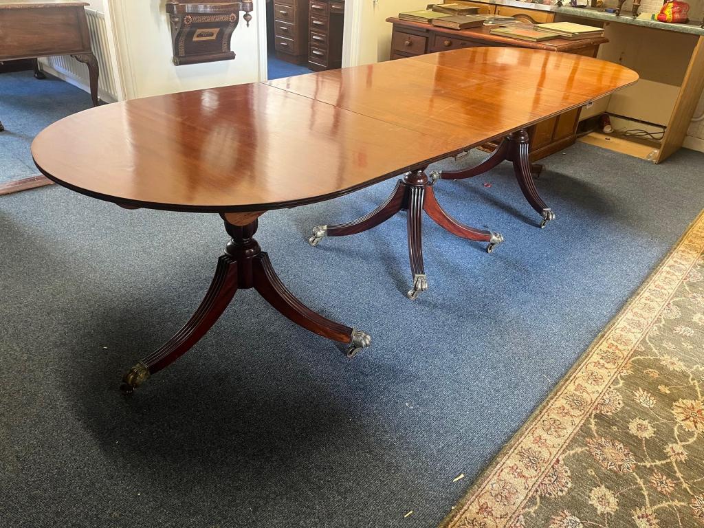 Fine Regency Design 3 Pillar D End Dining Table. (310 cm L x 75 cm H x 100 cm D) (1 of 3)