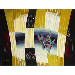 LOUIS-MARIE JULLIEN (1904-1982) & PIERRE LEGOUEIX: LOUIS-MARIE JULLIEN (1904-1982) & PIERRE LEGOUEIX (Atelier) Giboulée Tapisserie d'Aubusson, tissage main basse lisse en laines polychromes, à décor géométrique abstrait. Signée dans le tissage "