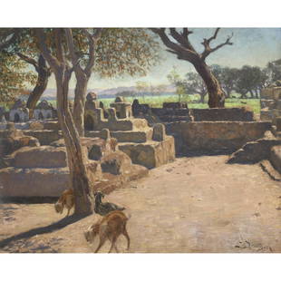 ƒ LUDWIG DEUTSCH (1855-1935): ƒ LUDWIG DEUTSCH (1855-1935) CHÈVRES À SHOBRAH, ÉGYPTE GOATS IN SHOBRAH, EGYPT Huile sur toile, signée en bas à droite 50 X 60 CM (20 X 24 IN)