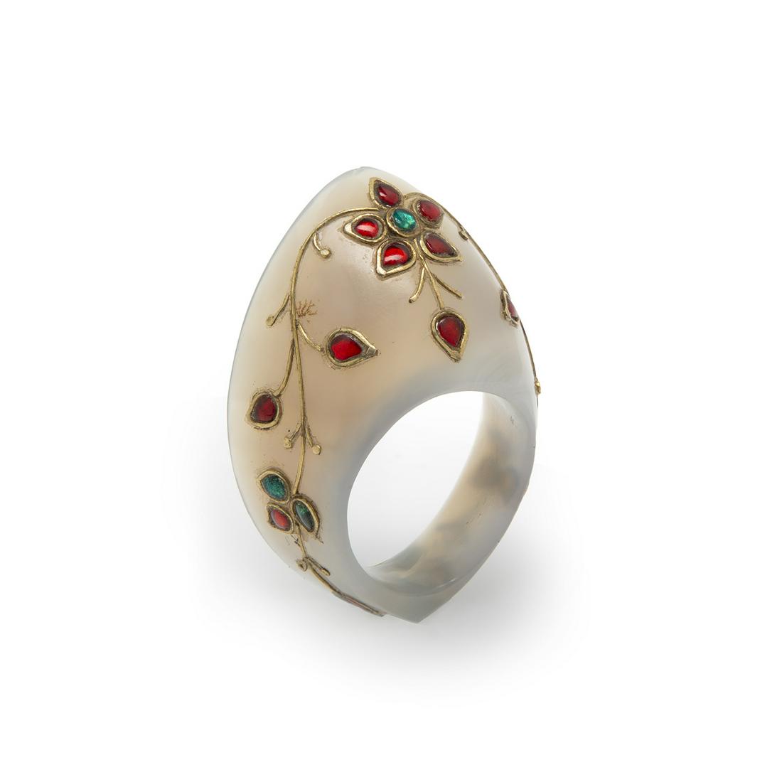 BAGUE D'ARCHER DE STYLE MOGHOL en agate grise à (1 of 1)