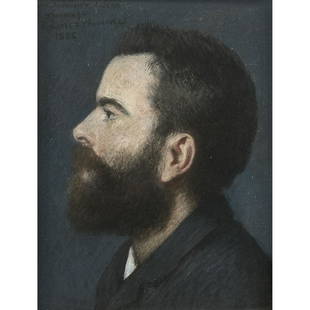 Pierre Puvis de CHAVANNES (Lyon 1824 - Paris 1898): Pierre Puvis de CHAVANNES (Lyon 1824 - Paris 1898)Portrait d’Alexandre SéonPastelDédicacé, signé et daté en haut à gauche : A mademoiselle E. Séon / Hommage / P. Puis de Chavannes / 1886 Port