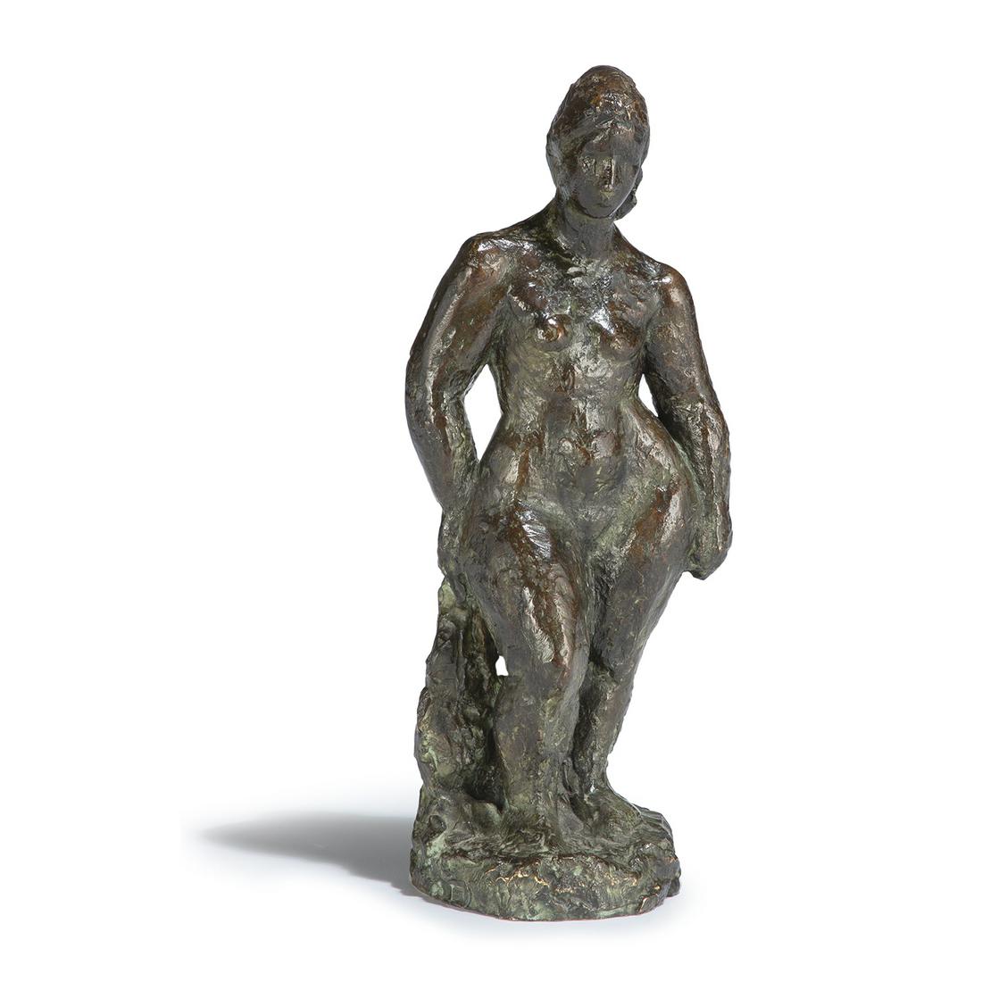 FRANÇOIS STAHLY (1911-2006) & CLÉMENTI (FONDEUR): ¤ FRANÇOIS STAHLY (1911-2006) & CLÉMENTI (FONDEUR) BAIGNEUSE, circa 1940 Épreuve en bronze à patine médaille et verte, signée, numérotée 4/8 et cache