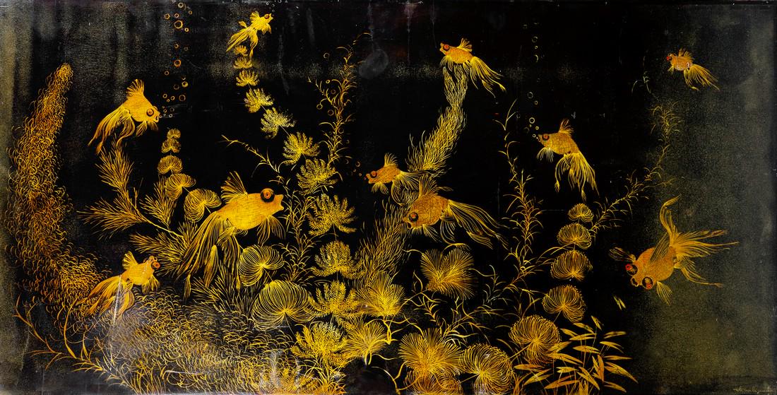 PANNEAU HORIZONTAL en bois laqué brun, orné (1 of 1)