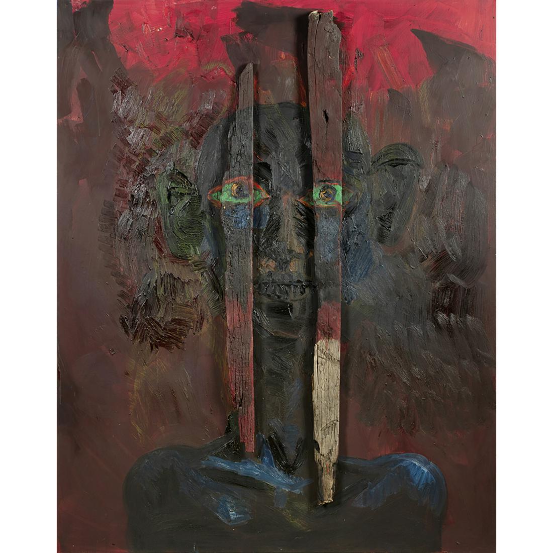 RAINER FETTING (né en 1949) Holzbild - Dark Red,: RAINER FETTING (né en 1949) Holzbild - Dark Red, 1983 Huile et bois sur toile Signée et datée au dos Oil and wood on canvas; signed and dated on the reverse 229 x 183 cm - 90 1/8 x 72 i