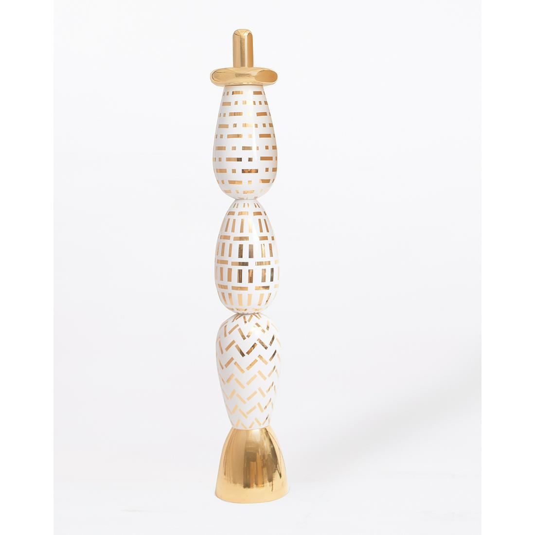 ALESSANDRO MENDINI (1931-2019) & SUPEREGO (É: ALESSANDRO MENDINI (1931-2019) & SUPEREGO (ÉDITEUR) Grand totem en faïence, collection "12 Colonnes", composé de cinq éléments ovoïdes, émail blanc et or. Signé