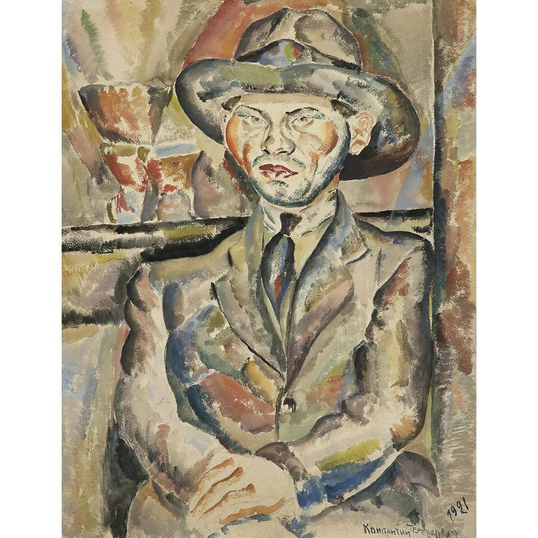 CONSTANTIN TERECHKOVITCH (1902-1978) - PORTRAIT DE: CONSTANTIN TERECHKOVITCH (1902-1978) PORTRAIT DE LANSKOY, 1921 Gouache et crayon sur papier Signée et datée en bas à droite Gouache and pencil on paper; signed and dated lower right 61