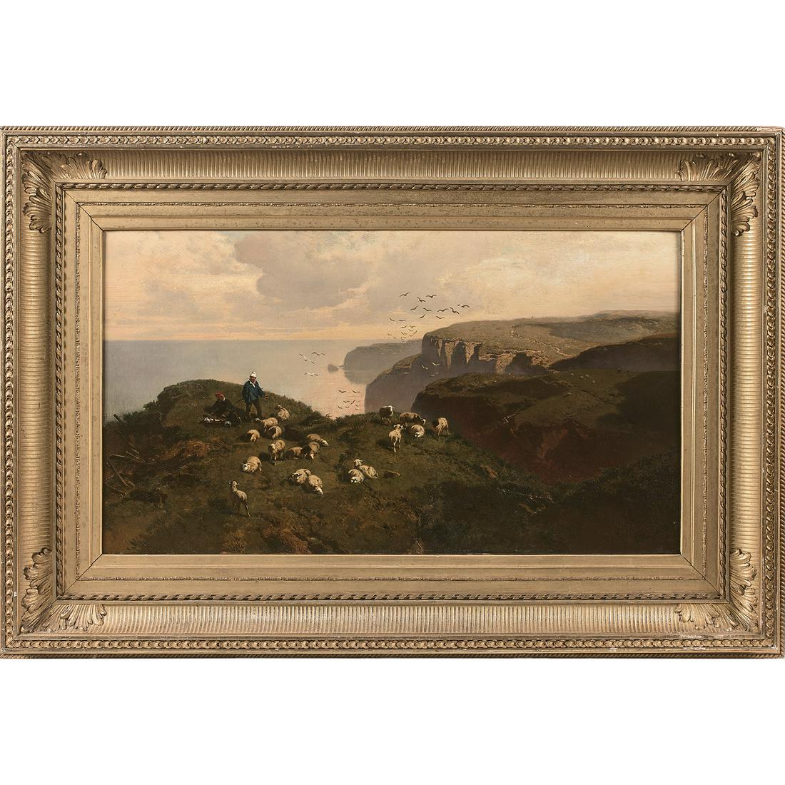 CHARLES HOGUET (BERLIN 1821-1870): CHARLES HOGUET (BERLIN 1821-1870) Paysage en bord de falaises (étretat) Toile Signée et datée en bas à droite : C.Hoguet / 1857 Cliff landscape (Étretat), canvas, signed and d