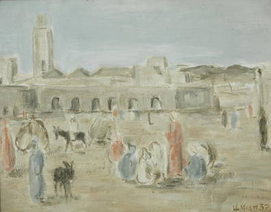WILFRID MOSER (1914-1997): WILFRID MOSER (1914-1997) PLACE JEMAA-EL-FNA, MARRAKECH JEMAA-EL-FNA PLACE, MARRAKECK Huile sur panneau, signée et datée " 37 " en bas à droite. Ancienne étiquette d'expo