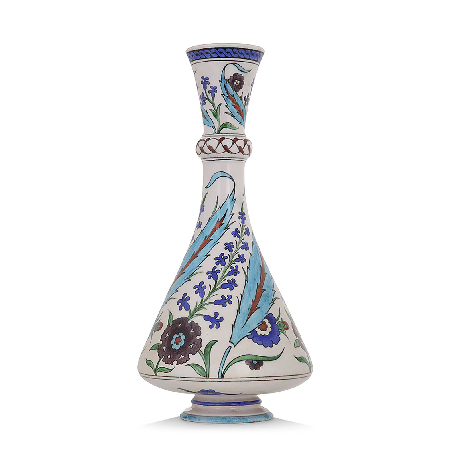 THÉODORE DECK (1823-1891): THÉODORE DECK (1823-1891) GRAND VASE en céramique à décor polychromes de palmes saz, églantines et oeillets dans le style d'Iznik. Marqué " T.D " sur la base. F