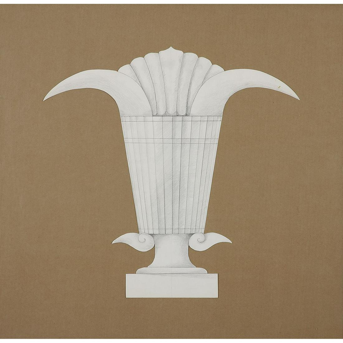 JANINE JANET (1913-2000): JANINE JANET (1913-2000) Dessin préparatoire d'un présentoir pour Robert Ricci. Mine de plomb sur papier découpé, encadré. Dessin : 30 x 32 CM/ Cadre : 62 x 64 CM A pencil on