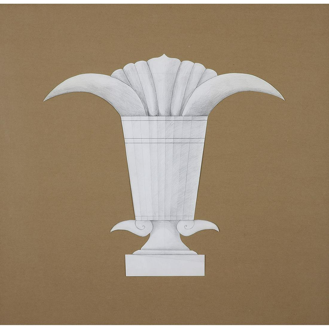 JANINE JANET (1913-2000): JANINE JANET (1913-2000) Dessin préparatoire d'un présentoir pour Robert Ricci. Mine de plomb sur papier découpé, encadré. Dessin : 38 x 41 CM / Cadre : 62 x 64 CM A pencil on