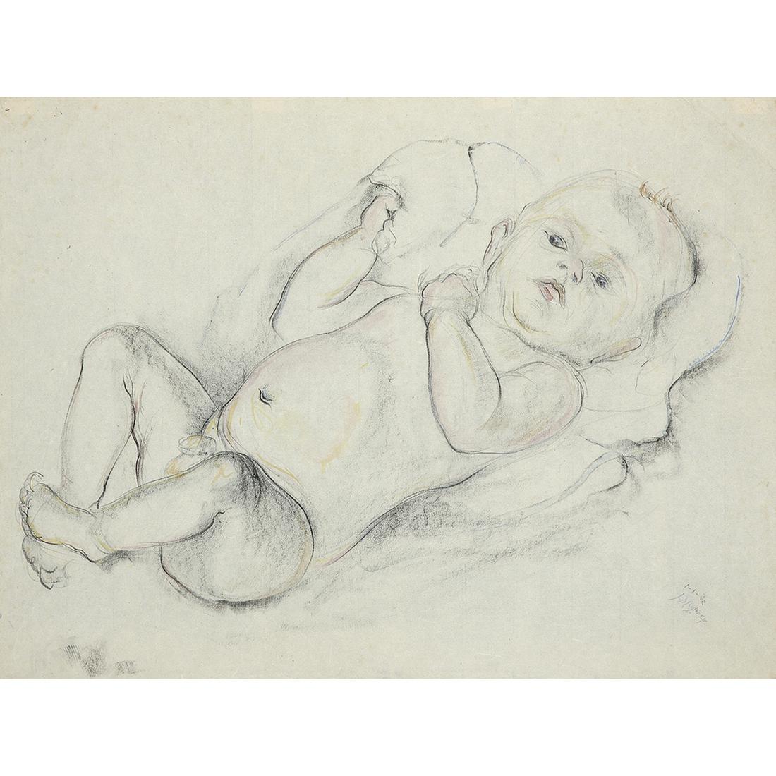 JAN SLUIJTERS (1881-1957): JAN SLUIJTERS (1881-1957) PORTRAIT DE SA FILLE , 1942 Crayon sur papier Signé et daté en bas à droite Pencil on paper; signed and dated lower right 38 X 51 CM • 14 15/16 X 20 1/8