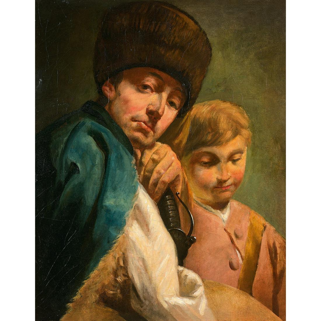 ÉCOLE FRANCAISE DU XIXe SIÈCLE, D’APRES GIUSEPPE ANGELI: ÉCOLE FRANCAISE DU XIXe SIÈCLE, D’APRES GIUSEPPE ANGELI LE MILITAIRE ET LE PETIT TAMBOUR Toile Sans cadre 19th century French school, after G. Angeli, The soldier and the small tamburi