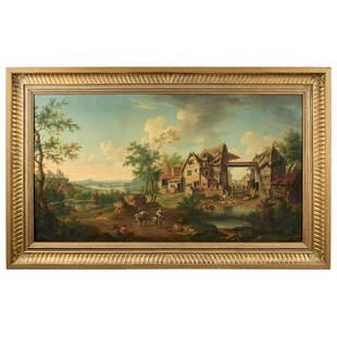 ATTRIBUE A CHRISTIAN GEORG SCHUTZ (FLÖRSHEIM AM MAIN 1718 - FRANKFURT AM MAIN 1791): ATTRIBUE A CHRISTIAN GEORG SCHUTZ (FLÖRSHEIM AM MAIN 1718 - FRANKFURT AM MAIN 1791) PAYSAGE DE RIVIERE AVEC UNE CHAUMIERE Toile Attr. to Christian Georg Schutz, River landscape with cottage, canv