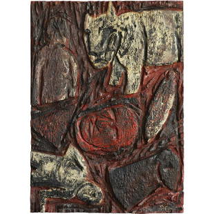 PHILIPPE COGNÉE (né en 1957): PHILIPPE COGNÉE (né en 1957) Sans titre, 1986 Encaustique sur bois sculpté Signé des initiales en bas à droite Contresigné et daté au dos Encaustic on carved wood; s