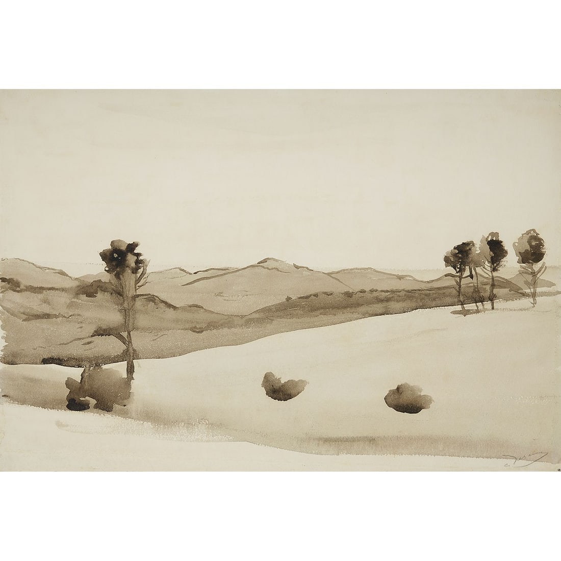 ANDRÉ DERAIN (1880-1954): ANDRÉ DERAIN (1880-1954) PAYSAGE DU SUD DE LA FRANCE, vers 1930 Lavis d'encre sur papier Signé en bas à droite Ink wash on paper; signed lower right 32 X 49,5 CM • 12 5/8 X 19 1/2