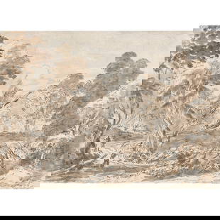 MARCO RICCI (Belluno, 1676-Venise, 1730): MARCO RICCI (Belluno, 1676-Venise, 1730) PAYSAGE AU CAVALIER Encre et lavis brun Landscape with an horserider, ink and brown wash 14 x 19 CM - 5,5 x 7,5 IN.