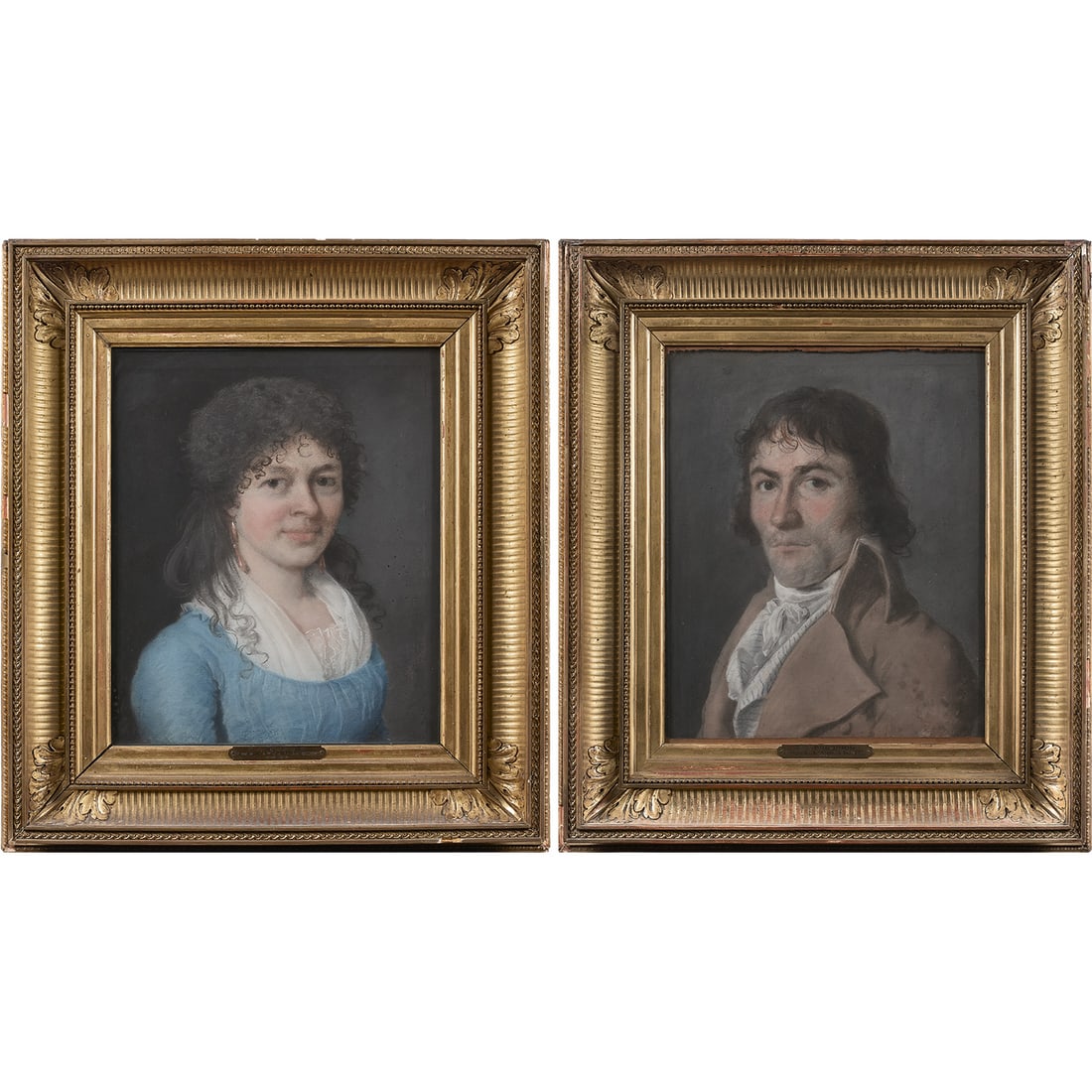 PIERRE-PAUL PRUD'HON (CLUNY, 1758-PARIS, 1823): PIERRE-PAUL PRUD'HON (CLUNY, 1758-PARIS, 1823) PORTRAIT DE CLAUDE BARBIZET ; PORTRAIT DE Mme BARBIZET Paire de pastels Portrait de Claude Barbizet agrandi de 2 CM à gauche et 1,8 CM en haut ; Por