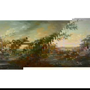 ATTRIBUÉ À CHRISTIAN GEORG SCHUTZ (Flörsheim am Main, 1718-Frankfurt am Main, 1791): ATTRIBUÉ À CHRISTIAN GEORG SCHUTZ (Flörsheim am Main, 1718-Frankfurt am Main, 1791) PAYSAGE DE RIVIÈRE AVEC UNE CHAUMIÈRE Toile Attr. to Christian Georg Schutz, River landscap